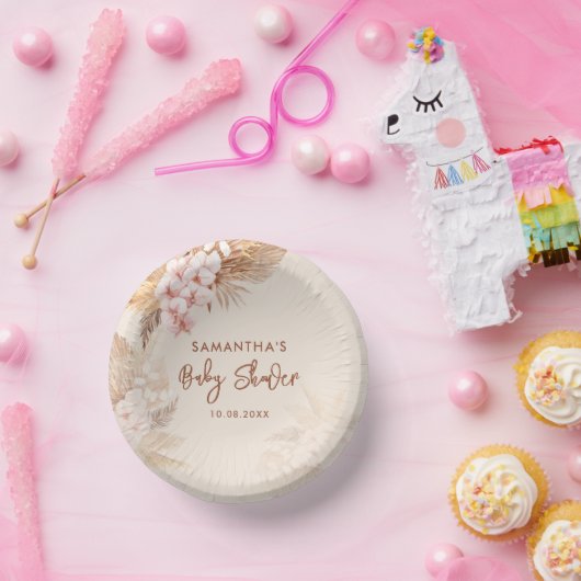 Pampas Grass Script Pink Bläschen Baby Dusche Pappteller (Party)