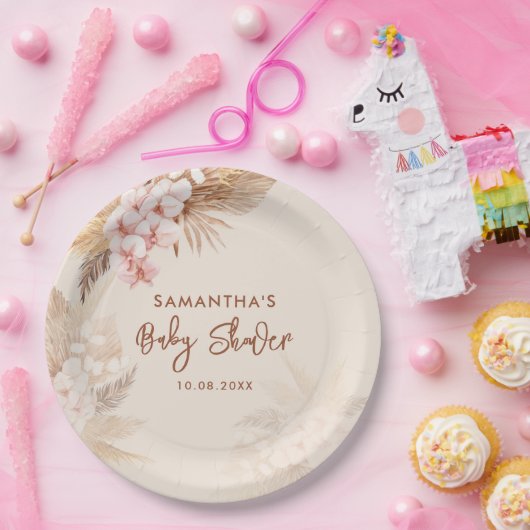 Pampas Grass Script Terracotta Baby Dusche Pappteller (Party)