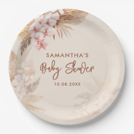 Pampas Grass Script Terracotta Baby Dusche Pappteller