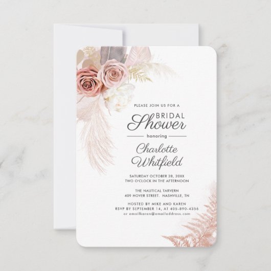 Pampas Grass Script Terracotta Brautparty Einladung (Vorderseite)