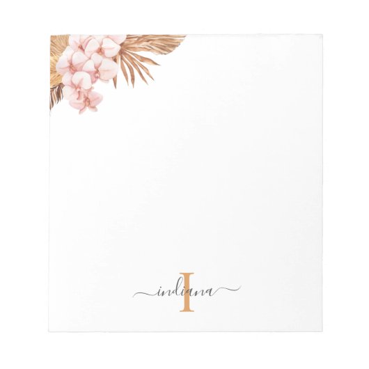 Pampas Grass Script Terracotta Monogram Name Notizblock (Vorderseite)
