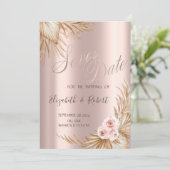 Pampas Grass Stilvolle Rose Gold Tropfen Save the  Date (Stehend Vorderseite)