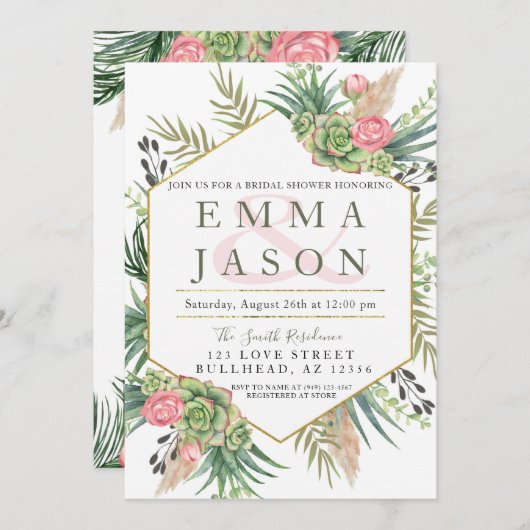 Pampas Grass Succulent Couples Brautparty Einladung (Vorne/Hinten)