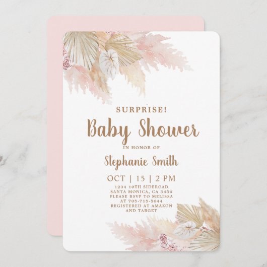 Pampas Grass Surprise Baby Shower Girl Einladung (Vorne/Hinten)