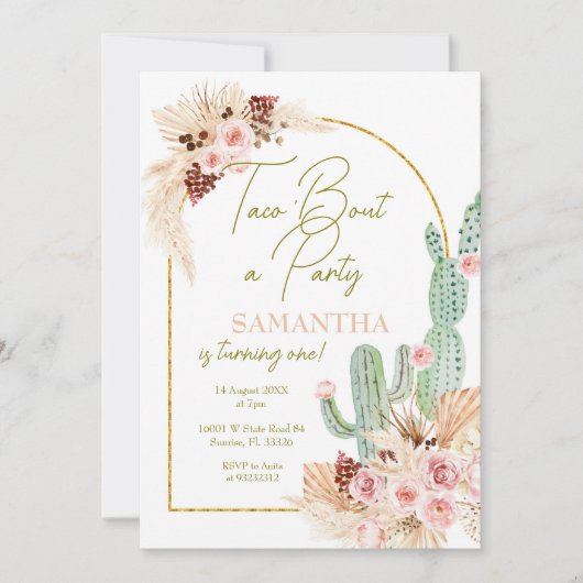Pampas Grass Taco Cactus Erster Geburtstag Einladu Einladung (Vorderseite)