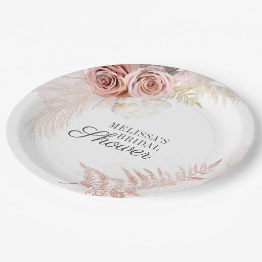 Pampas Grass Tan Bridal Shower Pappteller (Schrägansicht)