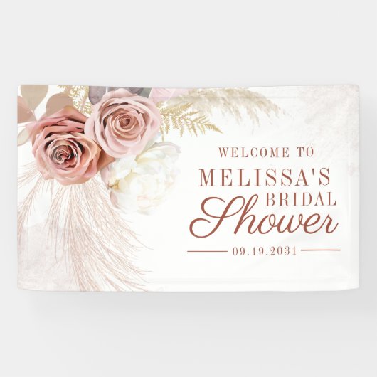 Pampas Grass Tan Script Brautparty Willkommen Banner (Horizontal)
