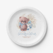 Pampas Grass Teddy Bear Baby Shower Blue Boho Pappteller (Vorderseite)