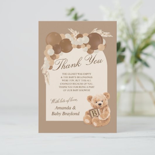 Pampas Grass Teddy Bear Danke Karte (Stehend Vorderseite)