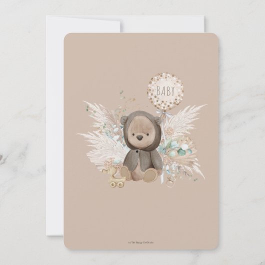 Pampas Grass Teddy Bear Gender Neutral Baby Dusche Einladung (Rückseite)