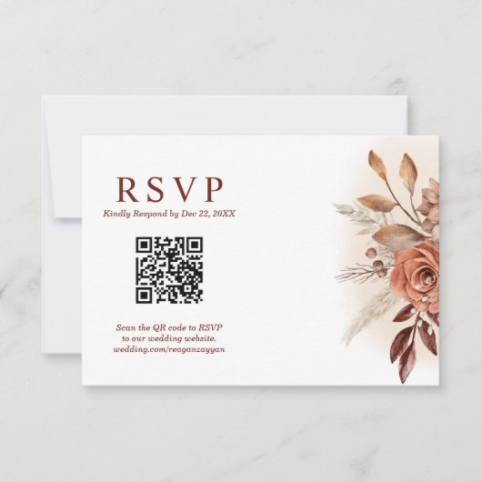 Pampas Grass Terra QR Code Floral Wedding RSVP (Vorderseite)