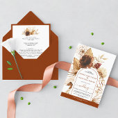 Pampas Grass Terracotta Arch auf einer Hochzeit Einladung