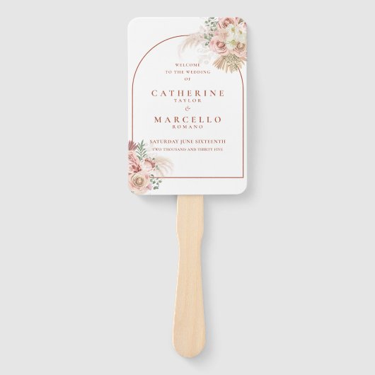 Pampas Grass Terracotta Arch Wedding Programm Hand Fächer (Vorderseite)