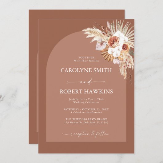 Pampas Grass Terracotta auf einer Hochzeit Einladung (Vorne/Hinten)