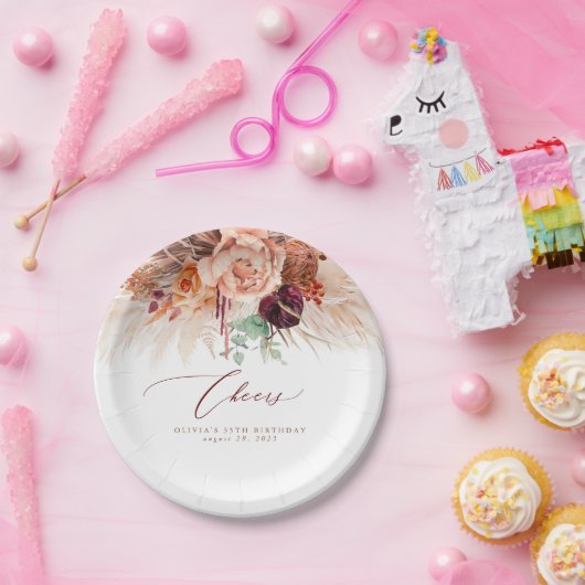 Pampas Grass Terracotta Blume Cheers Tropical Pappteller (Party)