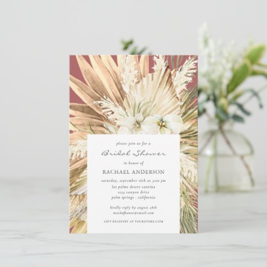 Pampas Grass Terracotta Boho Brautparty Einladung (Stehend Vorderseite)