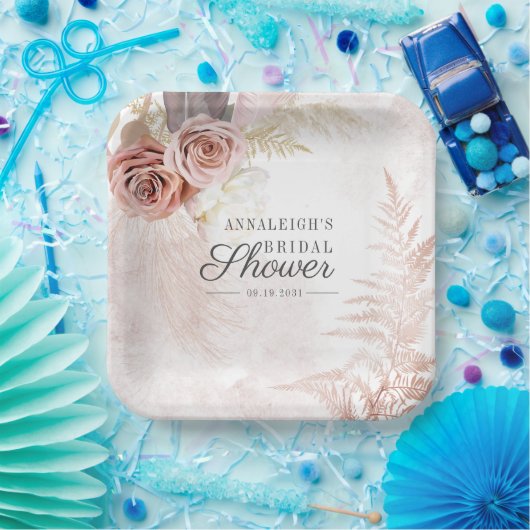 Pampas Grass Terracotta Boho Chic Brautparty Pappteller (Party)