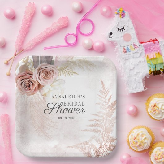 Pampas Grass Terracotta Boho Chic Brautparty Pappteller (Party)