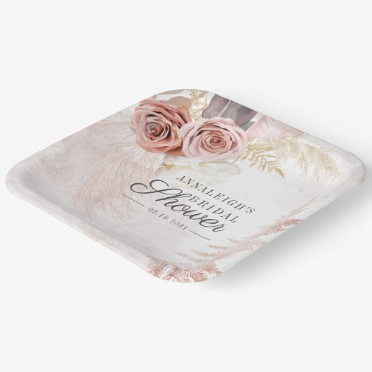 Pampas Grass Terracotta Boho Chic Brautparty Pappteller (Gewinkelt)