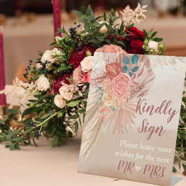 Pampas Grass Terracotta Boho Chic Wedding Party Sockelschild