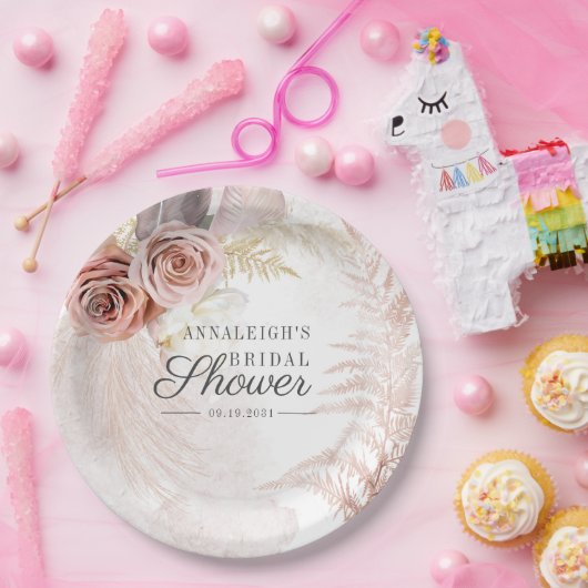 Pampas Grass Terracotta Boho Tan Brautparty Pappteller (Party)