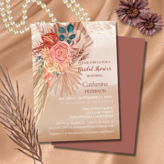 Pampas Grass Terracotta Boho Wedding Brautparty Einladung