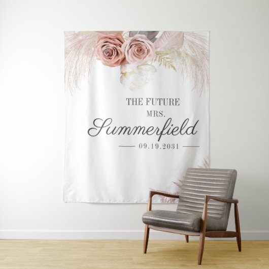 Pampas Grass Terracotta Brautparty Hintergrund Wandteppich (Beispiel)