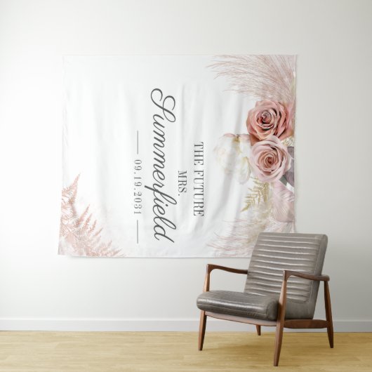 Pampas Grass Terracotta Brautparty Hintergrund Wandteppich (Beispiel (Horizontal))