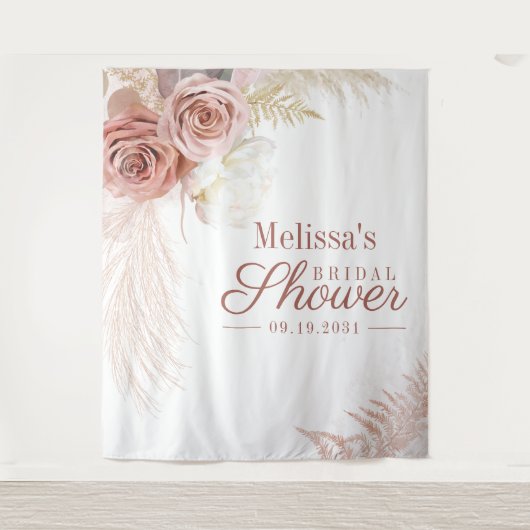 Pampas Grass Terracotta Brautparty Hintergrund Wandteppich (Vorderseite)