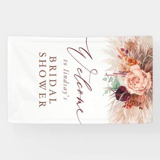 Pampas Grass Terracotta Brautparty Willkommen Banner (Horizontal)