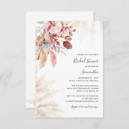 Pampas Grass Terracotta Bridal Dusche Einladung (Vorne/Hinten)