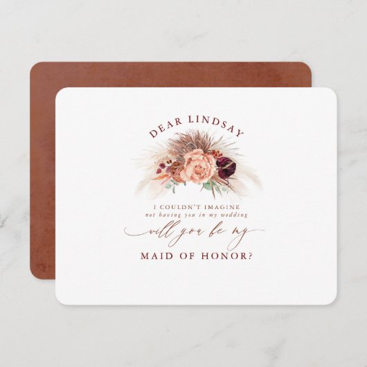 Pampas Grass Terracotta Bridesmaid Vorschlag Invit Einladung (Vorne/Hinten)