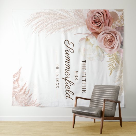 Pampas Grass Terracotta Fall Brautparty Wandteppich (Beispiel (Horizontal))