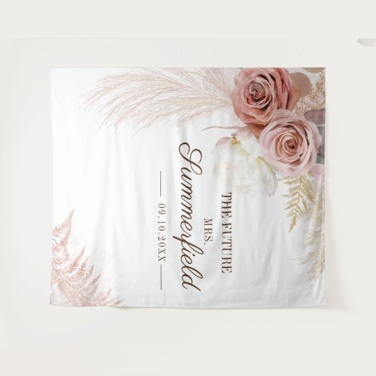 Pampas Grass Terracotta Fall Brautparty Wandteppich (Vorderseite (Horizontal))