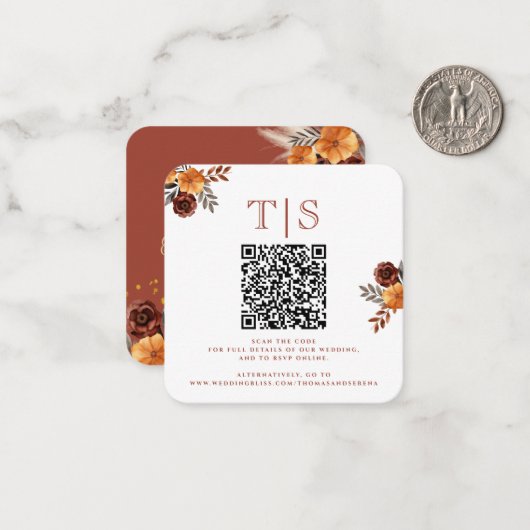 Pampas Grass Terracotta Fall QR Code Umschließung Mitteilungskarte (Vorderseite/Rückseite Beispiel)