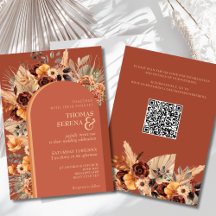 Pampas Grass Terracotta Fall Rust QR Code Hochzeit