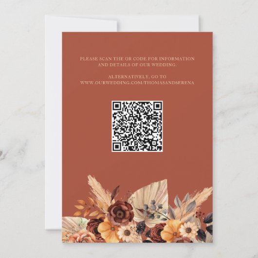 Pampas Grass Terracotta Fall Rust QR Code Hochzeit Einladung (Rückseite)