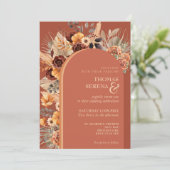 Pampas Grass Terracotta Fall Rust QR Code Hochzeit Einladung (Stehend Vorderseite)