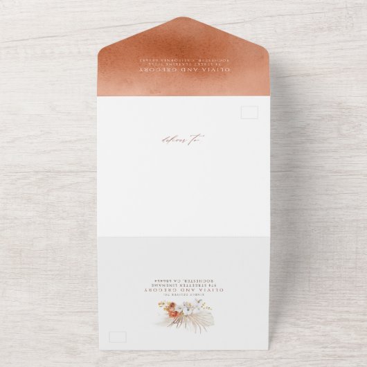 Pampas Grass Terracotta Floral Boho Wedding All In One Einladung (Außenbereich)