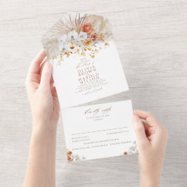 Pampas Grass Terracotta Floral Boho Wedding All In One Einladung