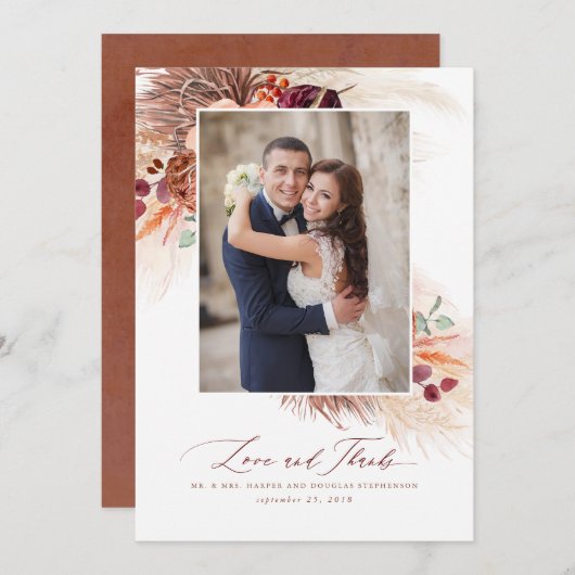 Pampas Grass Terracotta Floral Wedding Vielen Dank Dankeskarte (Vorne/Hinten)