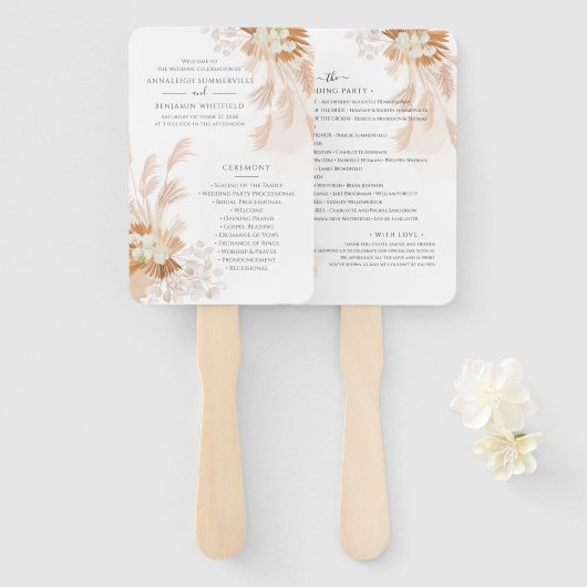 Pampas Grass Terracotta Foliage Wedage Program Fächer (Vorne und Hinten)