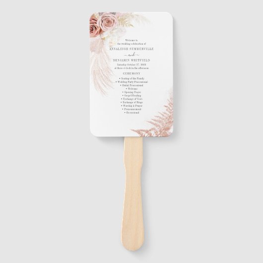 Pampas Grass Terracotta Hochzeitsprogramm Fächer (Vorderseite)