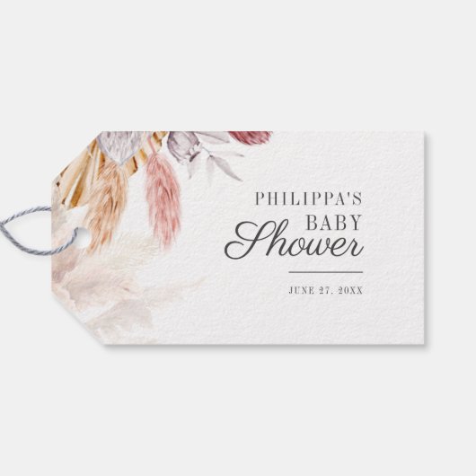 Pampas Grass Terracotta Kinderdusche Geschenkanhänger (Rückseite Horizontal)