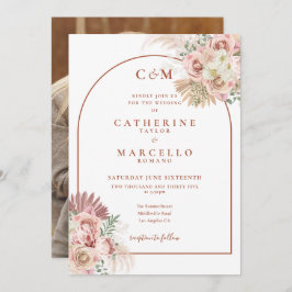 Pampas Grass Terracotta Monogram Foto Wedding Einladung