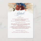 Pampas Grass Terracotta Navy Blue Wedding Details Begleitkarte (Vorderseite)