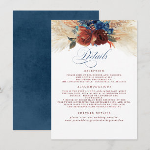 Pampas Grass Terracotta Navy Blue Wedding Details Begleitkarte