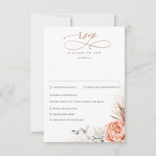 Pampas Grass Terracotta Orange Floral Wedding RSVP (Vorderseite)
