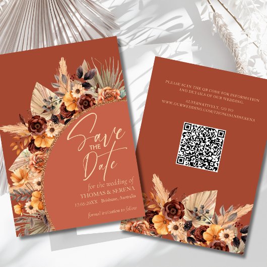 Pampas Grass Terracotta QR Code Save the Date Fall Einladung