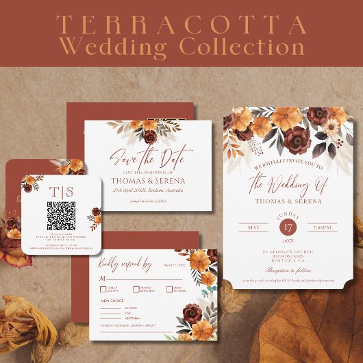 Pampas Grass Terracotta Rust Fall QR Code Hochzeit Einladung